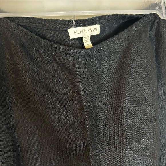 Black Linen Side Zip Wide Crop Pant - Picture 2 of 5